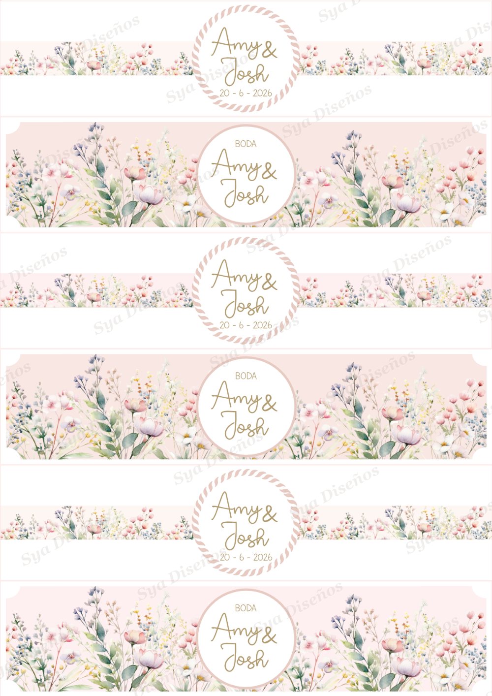 Etiquetas para botellas personalizadas de boda con flores