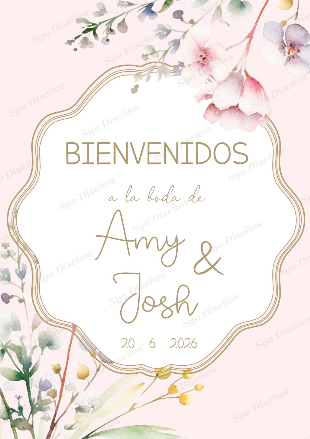 Cartel de bienvenida de boda personalizado Amy y Josh